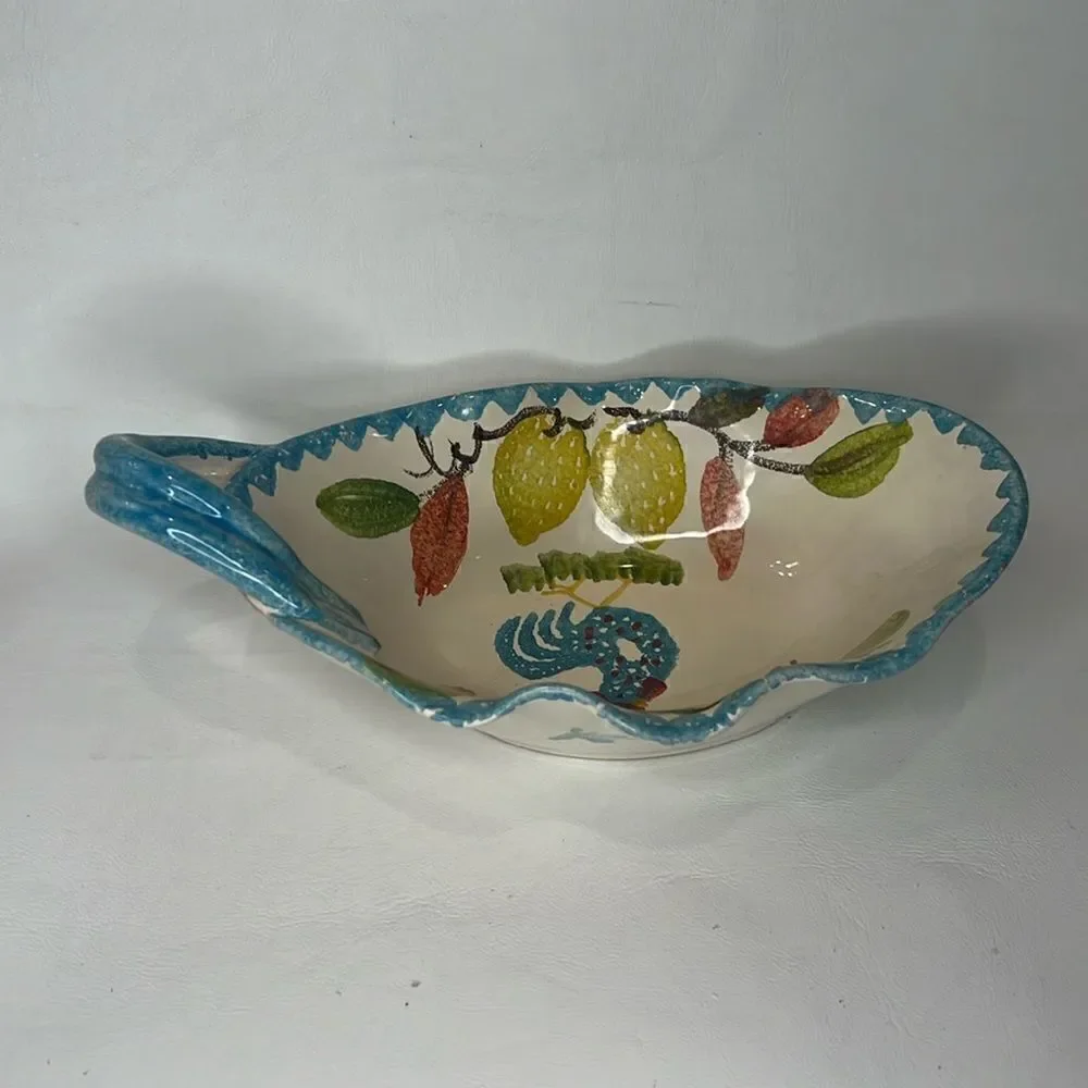 MC Ceramic Michele Favolose Rooster Vine Blue Cream Gravy Sauce Serving Boat